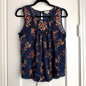 Mason & Belle Tempesta Tank Top L Navy Floral Lace Detail